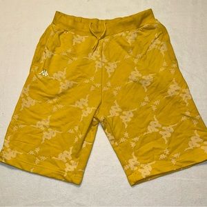 Mens Kappa Yellow Shorts sz L all over print SweatShorts Logo Print